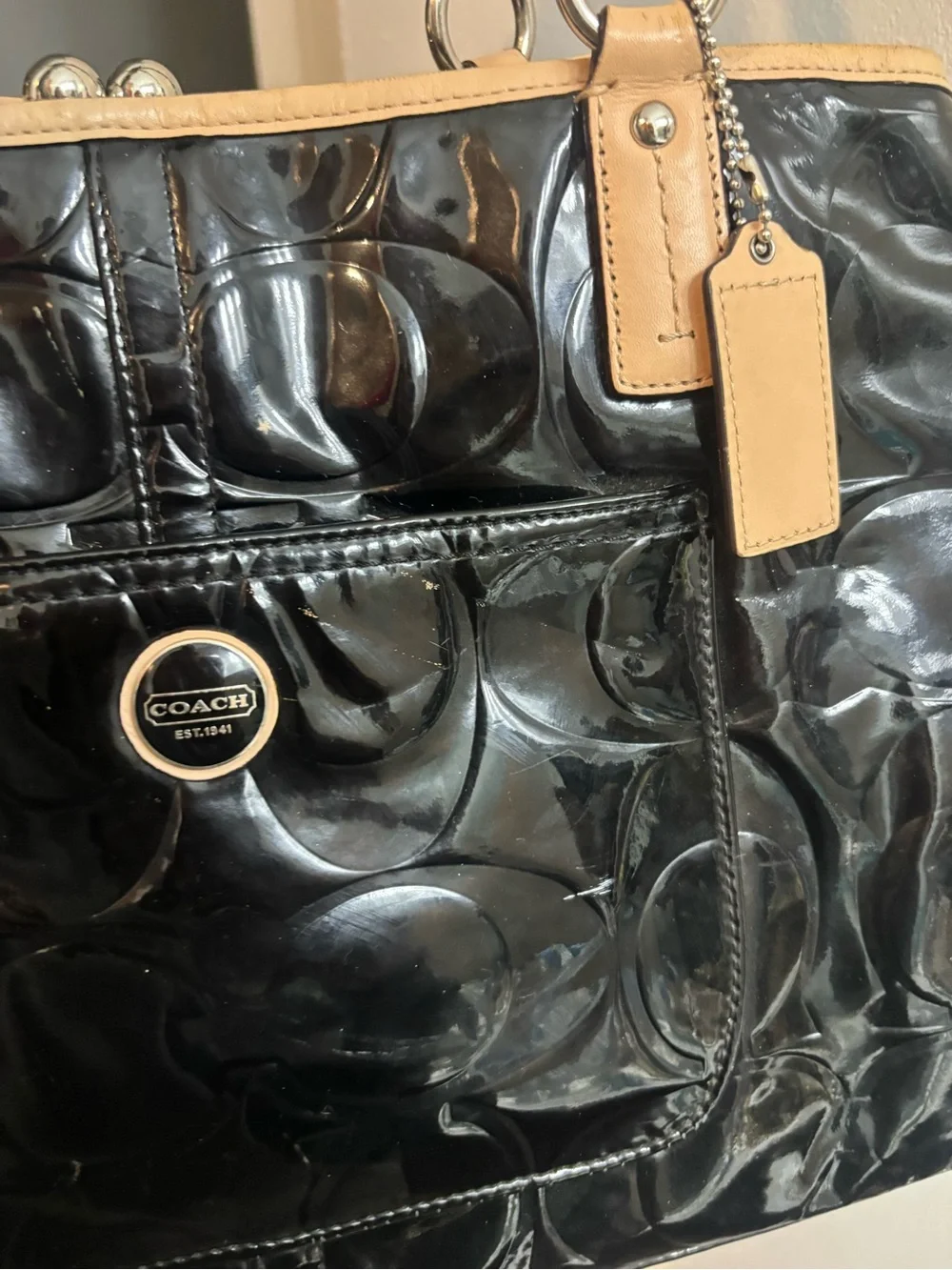 Vintage Y2K Coach Peyton Patent Leather Kiss-Lock Tote Handbag